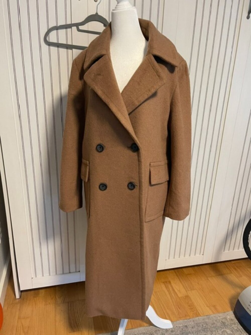 Paul & Joe Paris Camel Brown Wool Blend Long Double Breasted Coat Size L 77